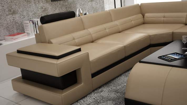 Kůžená pohovka, rohový nábytek, moderní design pohovka L6017