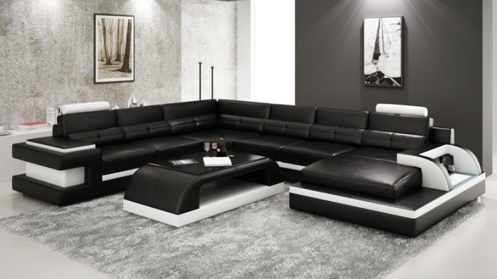 Kůžená pohovka, rohový nábytek, moderní design pohovka L6017