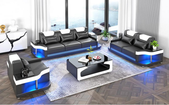Sofa sestava 3+2+1 sedáků Návrh pohovky Čalouněná pohovka Set obývacího pokoje Kožená