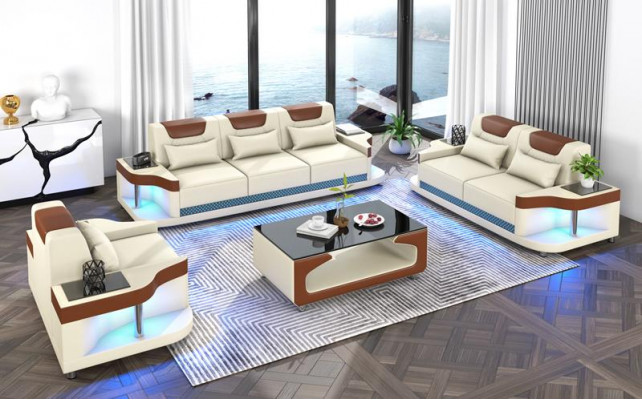 Sofa sestava 3+2+1 sedáků Návrh pohovky Čalouněná pohovka Set obývacího pokoje Kožená