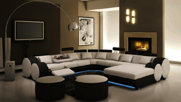 Designová kožená pohovka s USB XXL obývací souprava Velká pohovka Pohovka s rohem Relax