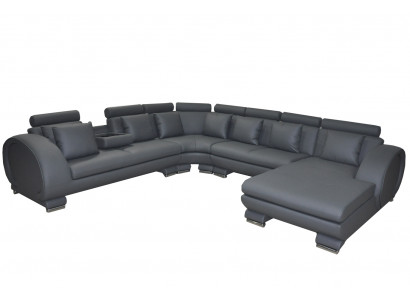 Eck sofa z kůže + USB pohovka s polštáři, sedací souprava design XXL ve tvaru U.
