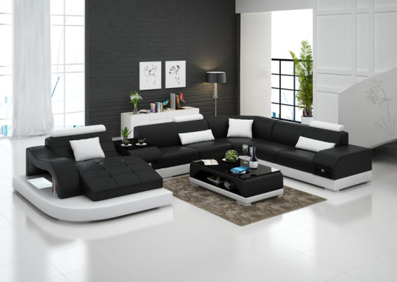 Ledersofa Couch Wohnlandschaft Ecksofa Eck Garnitur Design Modern Sofa +USB Rot