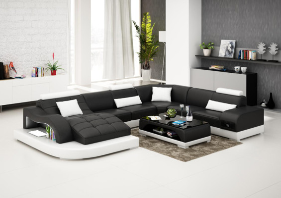 Přeloženo do češtiny: Kožená pohovka Moderní gauč Obývací stěna Rozkládací pohovka Rovný Dekor Design Souprava