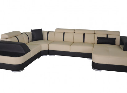 Wohnlandschaft Designer Sofa s USB Big Polster Leder Sedací soupravy Růženec Černý