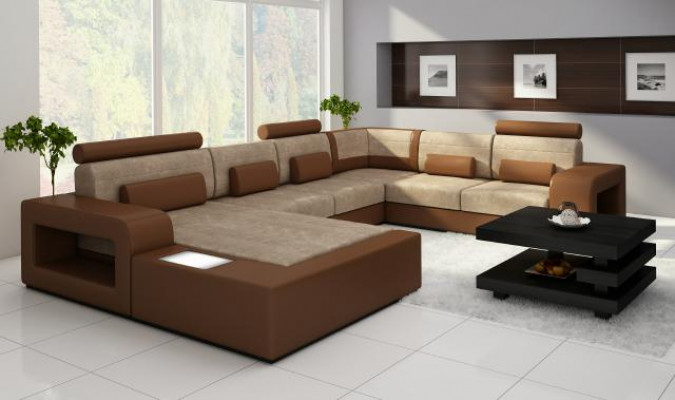Obývací sestava sofa s USB, sedací souprava textilie textilní kůže s osvětlením