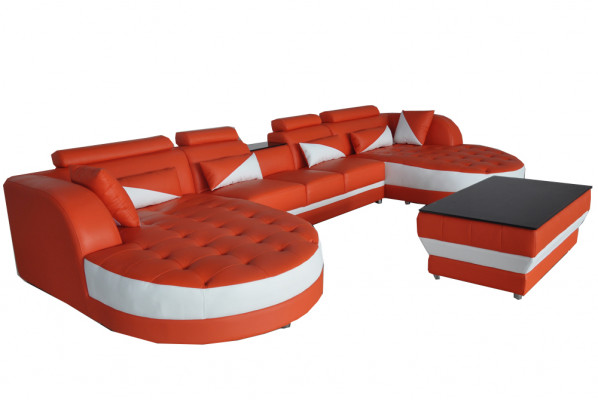 Moderní kůže Pohovka Rohová sedací souprava Vystláno Obývací pokoj Konferenční Pohovka U Formy Obývací krajina USB