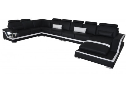 Kůžená sedací souprava rohová souprava Design Sofa U-Form + Chaise s USB L6002.