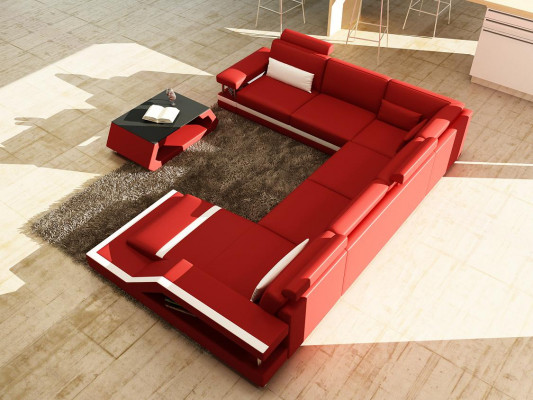 Obývací sestava Big Moderní kůžená sedací souprava + USB Patentováno NOVÉ Designer Sofa Rohová sedací souprava