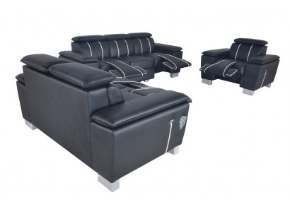 Sedací souprava, kůží obložená, pohovka, designová pohovka, kompletní set 3+2+1 s USB