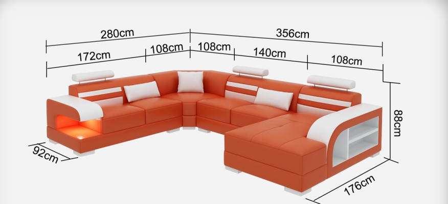 Kůžená pohovka Rozkládací sedací souprava Koutová sedací souprava Design Moderní Pohovka + USB Nová