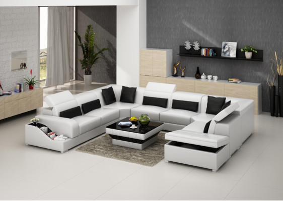 Ledersofa Couch Wohnlandschaft Ecksofa Eck Garnitur Design Modern Sofa G8008