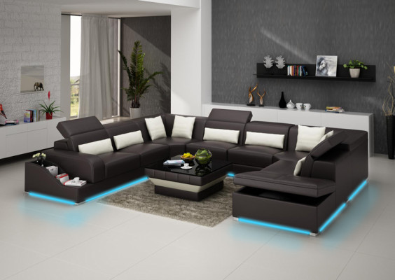 Ledersofa Couch Wohnlandschaft Ecksofa Eck Garnitur Design Modern Sofa G8008