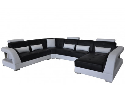 Design Pohovka z kůže se USB zásuvkou pro moderní obývací pokoj v černé barvě