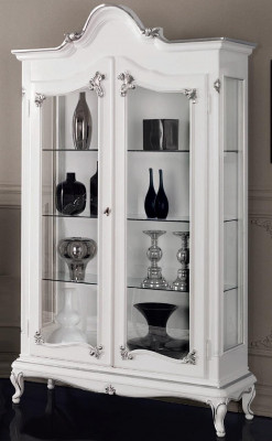 Vitrína Bílá Skleněná skříň Design Klasický šatník Luxusní dřevěný nábytek Nové vitríny