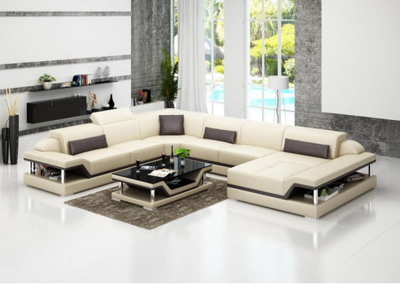 Designová kožená sedací souprava rohová pohovka moderní souprava pohovka roh nová bílá USB