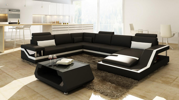 Designer Sofa Rozkládací Sedací Souprava Big Moderní Kožená Pohovka s USB, Patentovaná NOVÁ