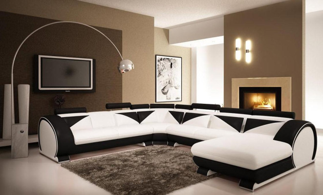 Kůžená pohovka s USB Kůžená pohovka Big Sofa Rozkládací pohovka z kůže XXL U-čelní sedací souprava
