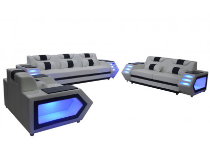 Pohovka gauč Sedadlo Polstrovaná Kompletní Skupina Set Kůže Známka 3+2+1 + LED + USB Nový
