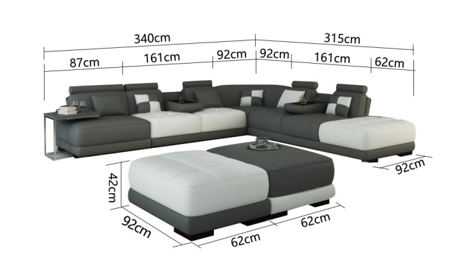 Kůžená pohovka Sedací souprava Rozhodnutí křesla Koutová souprava Design Moderní Pohovka Nová A1147