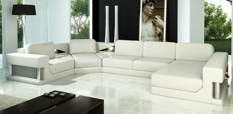 Kůžená pohovka Gauč Knihové sedací soupravy Rozkládací pohovka Návrh Moderní sofa A1131