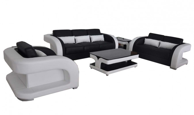 XXL Kožená obývací sestava design Moderní sedací souprava 3+2+1 F3002C+Stůl