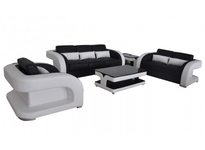 XXL Kožená obývací sestava design Moderní sedací souprava 3+2+1 F3002C+Stůl