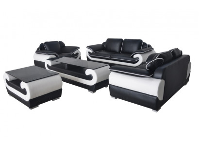 Sofa Couch Sedací souprava Potah Kompletní set Kůže Garnitura 3+2+1 Pohovky Designer