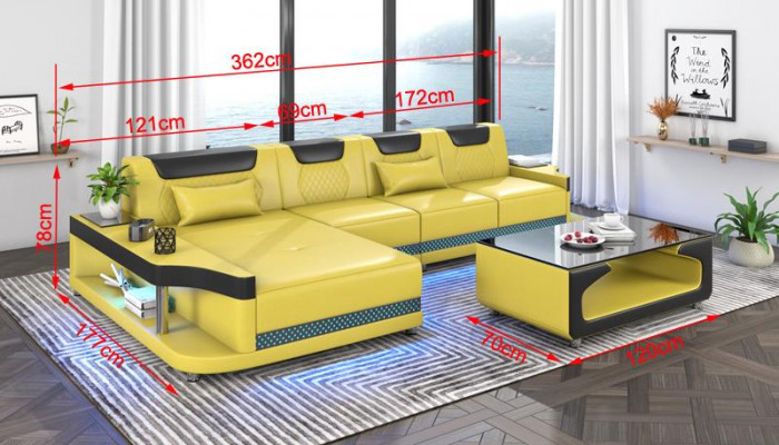 Rohová sofa L-tvaru tapicírová kůže obývací krajina pohovky roh luxus nábytek nový.
