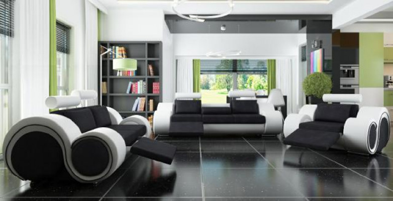 Sofa seto polštářová pohovka kůže set obývací krajina 3+2+1 textil BER