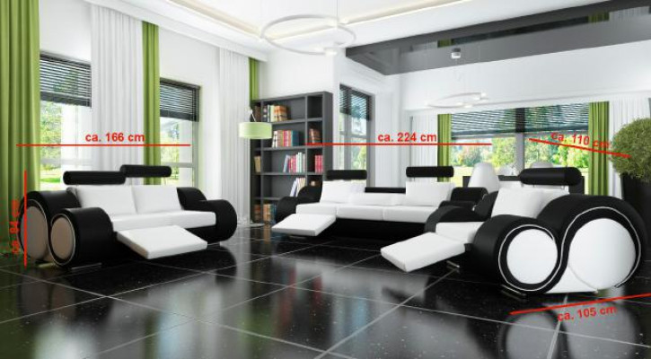 Kůže Pohovka Pohovka Souprava 321 Sedadlo USB Pohovka Garnitura Polstrová Sedačka BERLÍN Pohovka