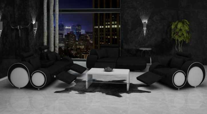 Sofa Kůže Textilie Látka Sedací souprava 3+Chaise+1 USB Žijící krajina Souprava Set