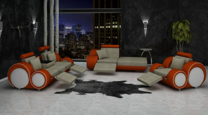 Sofa set Leather & textile fabric + USB, sofa set 3+Chaise+1 living landscape