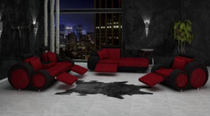 Sofa set Leather & textile fabric + USB, sofa set 3+Chaise+1 living landscape