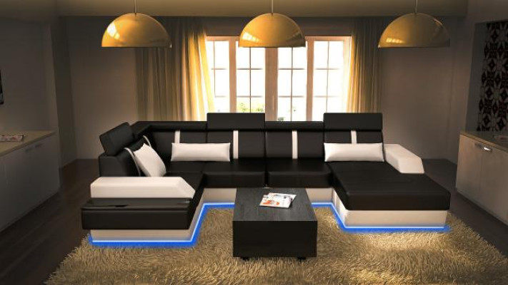 Designer Wohnlandschaft Eckcouch + USB Sofa Polster Garnitur Ledersofa Sofas Neu