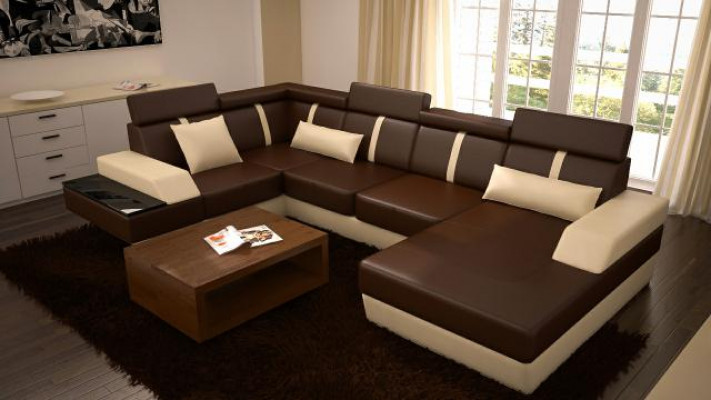 Designer Wohnlandschaft Eckcouch USB Sofa Polster Garnitur Ledersofa Sofas Neu  Dizajnový obývací kout USB pohovka Skupina křesel Kožená pohovka Pohovky Nové