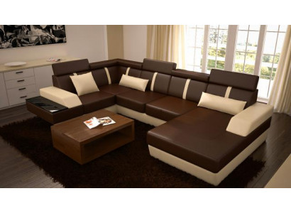 Designer Wohnlandschaft Eckcouch USB Sofa Polster Garnitur Ledersofa Sofas Neu  Dizajnový obývací kout USB pohovka Skupina křesel Kožená pohovka Pohovky Nové