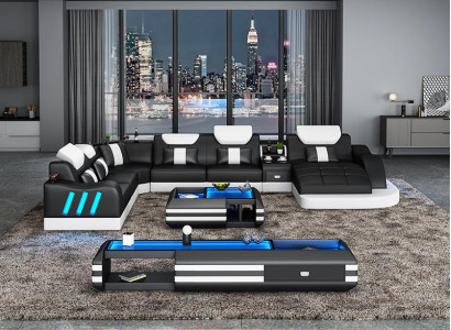 Design obývací souprava s LED osvětlením, rohová pohovka, pohovka, rohová sedací souprava s koženým potahem.