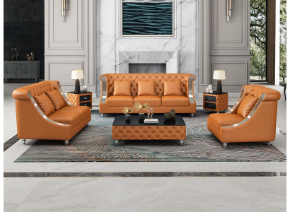 Chesterfield kožená pohovka sedací souprava kompletní set 6 kusů. Kožená sedací souprava.
