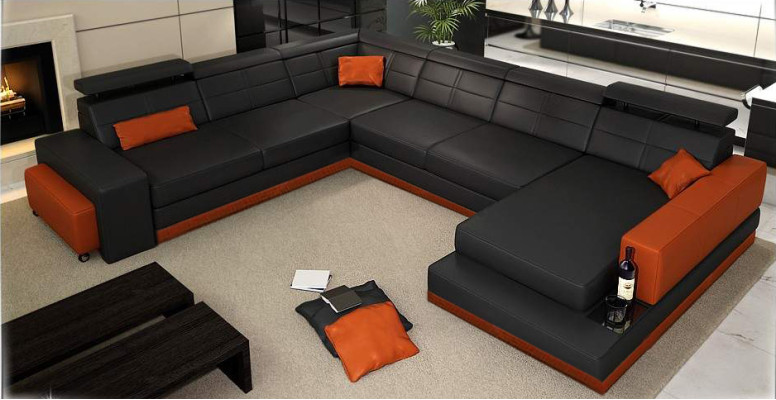 Ledersofa Couch Wohnlandschaft Ecksofa Eck Garnitur Design Modern Sofa