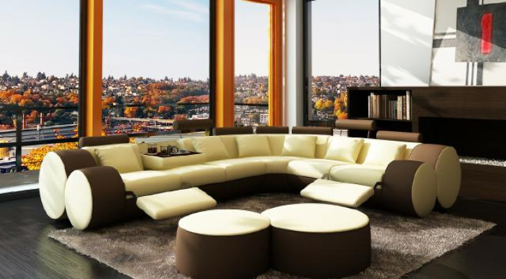 Designer Ledersofa+USB Eckcouch Sofa Ledercouch Sofa Wohnlandschaft Made In EU