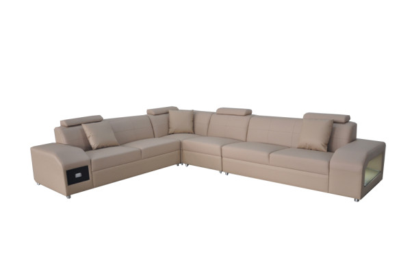 Rohová sedací souprava design moderní pohovka + USB kožená pohovka rozkládací sedací souprava