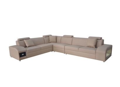 Rohová sedací souprava design moderní pohovka + USB kožená pohovka rozkládací sedací souprava