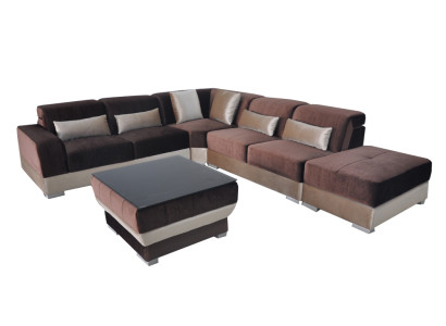 Leder Eck Sofa Wohnlandschaft Garnitur Design Couch Sofas USB LED Braun + Tisch