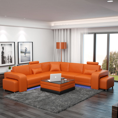 Elegantní L- tvarová pohovka v živém oranžovém designu pro váš domov.