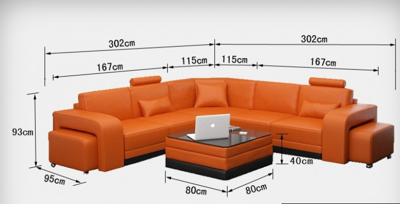 Elegantní L- tvarová pohovka v živém oranžovém designu pro váš domov.
