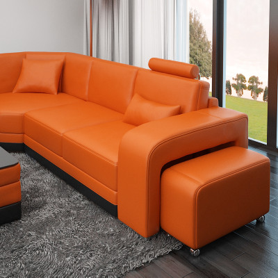 Elegantní L- tvarová pohovka v živém oranžovém designu pro váš domov.