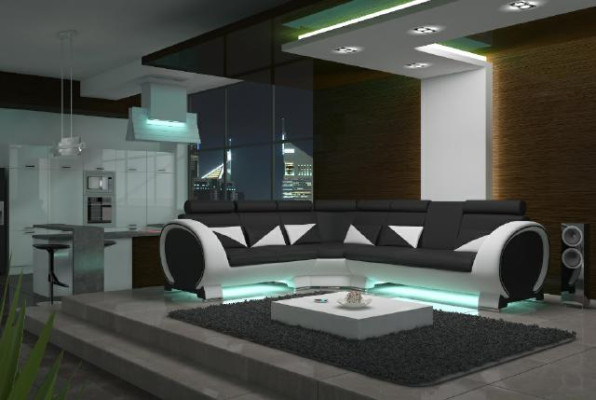 Ecksofa mit USB Ledersofa Ledergarnitur Eckcouch Design Sofa Leder Couch 