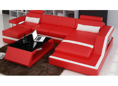 Návrhářská pohovka Sofa Wohnlandschaft Big Modernes Ledersofa + USB Couch Polster