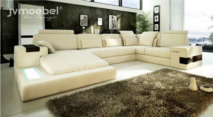 U-Form sofá Couch design polštář moderní textilní nová obývací zóna kůže rohová sedací souprava